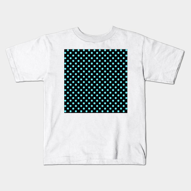 Blue Polka Dots Pattern on Black Background Kids T-Shirt by DesignWood Atelier